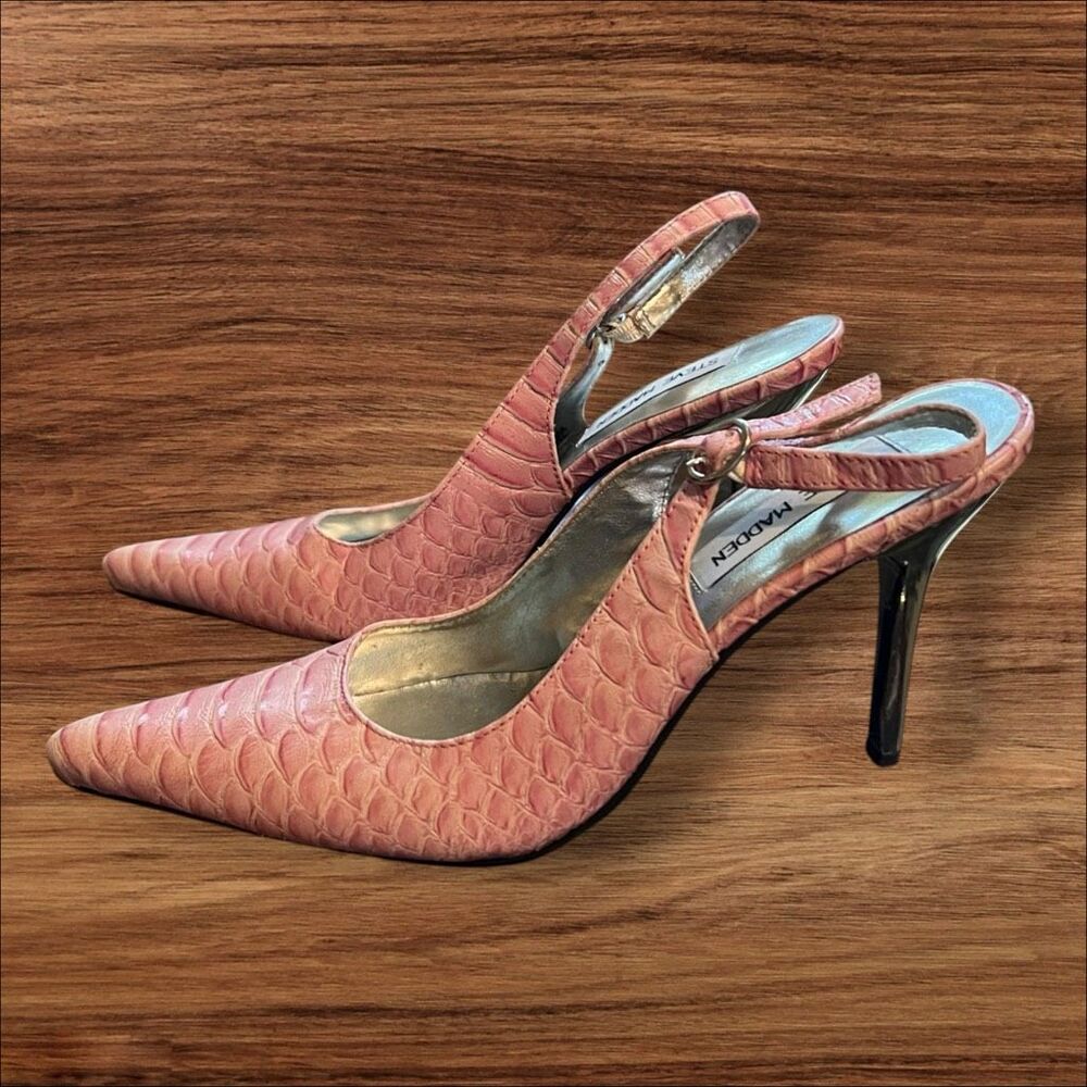 Steve Madden Tornadoe Pink Croc Slingback Stiletto Heels 6.5B - Picture 4 of 7